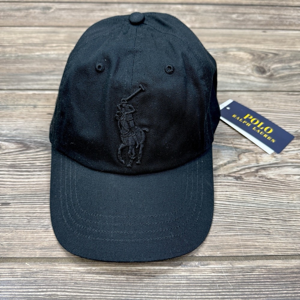 Polo Ralph Lauren Big Pony Logo Embroidered Cotton Baseball Cap Hat Black NWT
